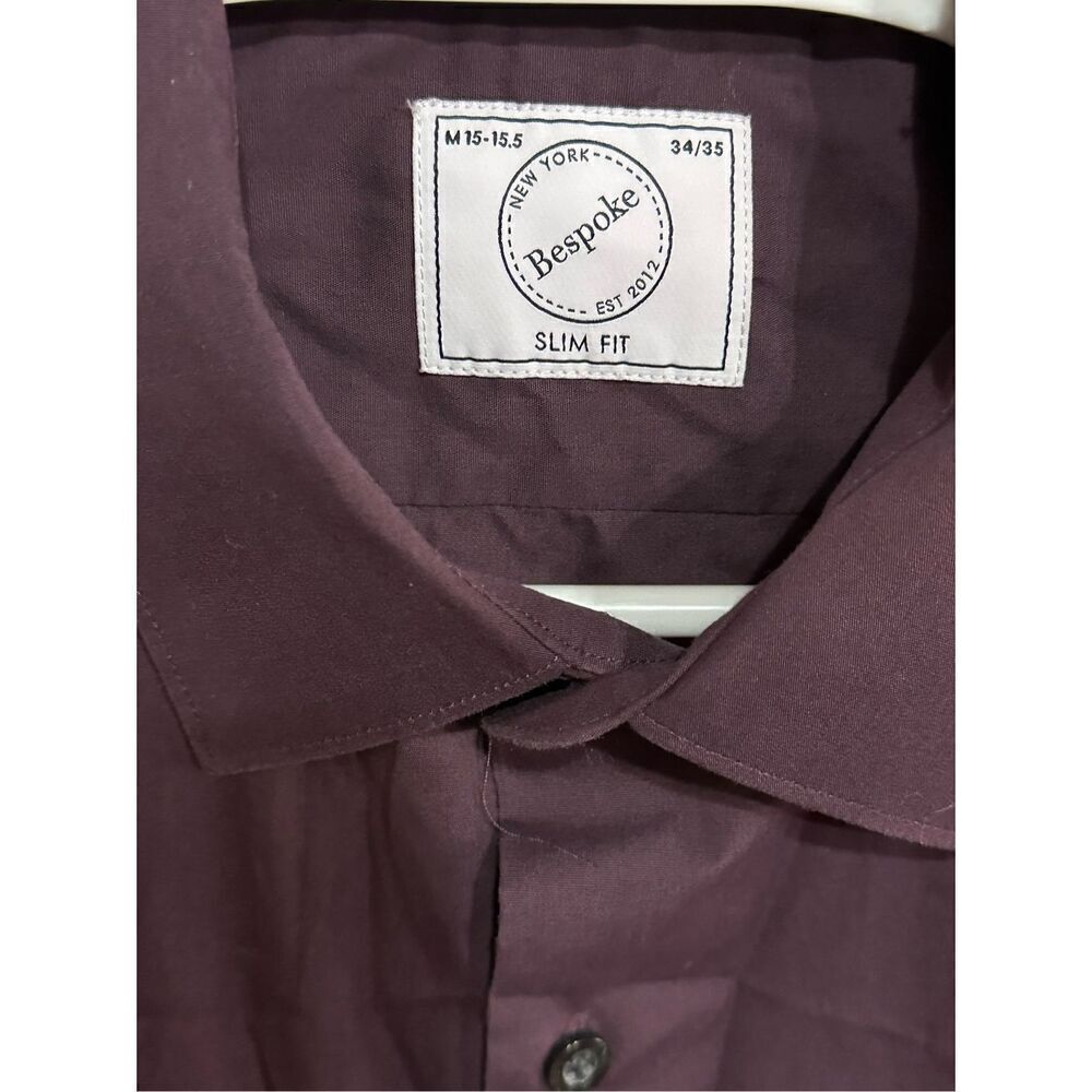 Men’s Long Sleeve Bespoke Button Down Maroon Dress Shirt Slim Fit Sz Med 15-15.5 - Picture 3 of 3